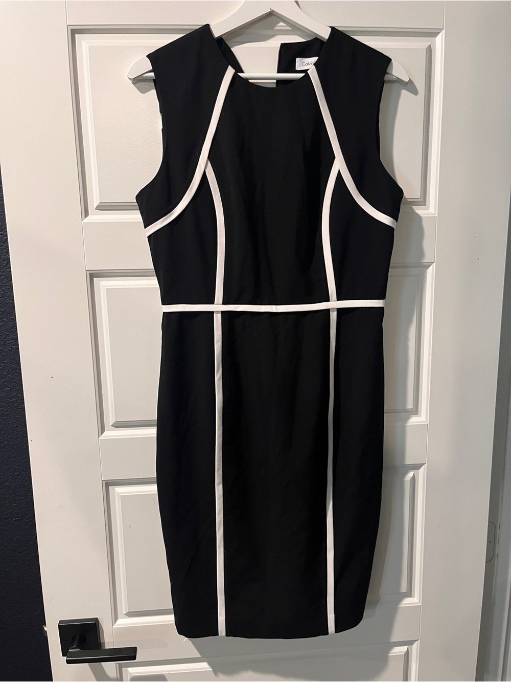 Calvin Klein Black Midi Sheath Dress with White Trim